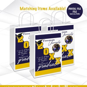 Graduation Gift Bag Template Blue and Yellow Graduation Gift Bag Label Printable Graduation Favor Bags Digital File G5