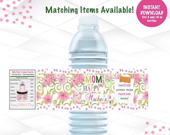 Mother's day Water bottle labels Instant Download | Mother's Day Favors Printable | Pink Mother's day labels | M4