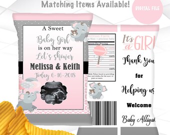Elephant Chip Bags Template | Elephant Theme Baby Shower Chip Bag Printable | BS2