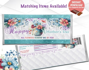 Mother's day Candy bar Wrappers Printable | Mother's day favors | Floral Mother's day favors | Instant Download |  | M3