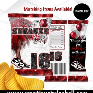 Sneaker Ball Chip Bag Vorlage Rot Sneaker Ball Gastgeschenke Sneaker Ball Thema Party Digitale Datei Printable SB1