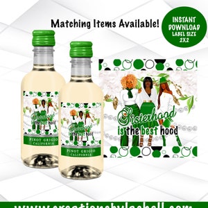 La fraternité est la meilleure hotte Mini étiquettes de vin Téléchargement instantané Sorority Mini étiquettes de vin Imprimable vert et blanc cotillons SH1