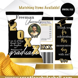 Graduation Chip Bags Printable  Black and Gold Graduation Chip Bag Template Custom Graduation Chip bag Digital File  G7