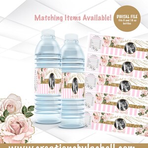 Etiquetas de botellas de agua para bodas. Archivo digital / Etiquetas de botellas de agua de boda rosa imprimibles / Archivo de etiquetas de boda floral / W3