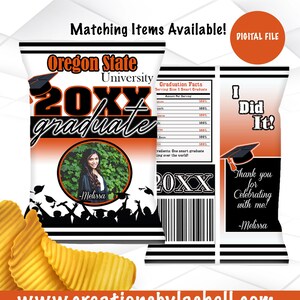 Graduation Chip Bags Template | Graduation Chip Bags Printable | Orange and Black Graduation Chip Bag File | Graduation Party Favors | G4