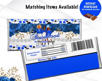 Sisterhood Candy bar Wrappers Instant Download | Sorority Chocolate Bar Wrapper Printable | Blue and White Ladies Night Favor Printable SH1