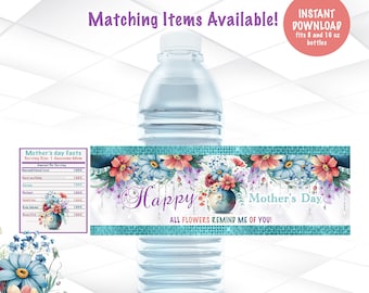 Mother's day Water bottle labels Instant Download | Mother's Day Favors Printable | Blue Mother's day labels | M3