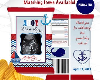 Nautical Baby Shower Chip Bags Printable | Ahoy it&#39;s a boy Baby Shower Favors Template | Nautical Baby Shower Favors | BS1