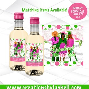 La fraternité est la meilleure hotte Mini étiquettes de vin à téléchargement immédiat Sorority Mini étiquettes de vin imprimables roses et verts cotillons SH1