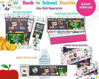 Back to School Labels Bundle Instant Download Back to School Favors Bundle Templates Welcome Back to School Chip Bag Package Printable S1