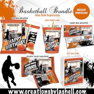 Basketball Party Labels Bundle Instant Download Basketball Party Favors Bundle Templates Basketball Chip Bag Package Printable BB1