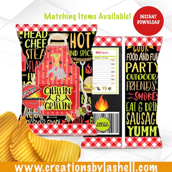 BBQ Chip Bag Descarga instantánea / Cookout Chip Bag Archivo digital / BBQ Favors Imprimible / BBQ1