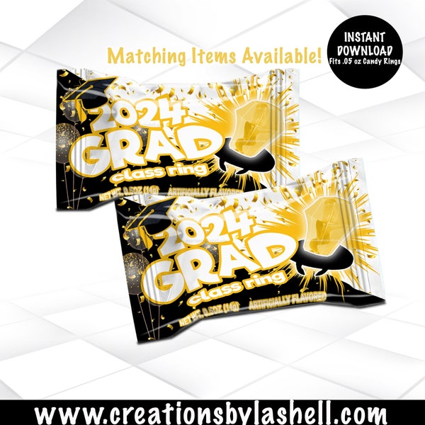 Graduation Candy Ring Wrapper Instant Download | Black and Yellow Candy Class Ring Printable | Candy Ring Template | G7