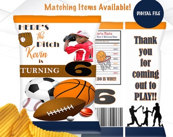 All Sports Chip Bag Template | All Star Chip Bag Printable | Sports Theme Favors Digital File | AS1