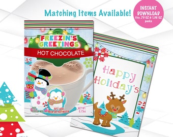 Christmas Hot Cocoa Wrapper Instant Download | Kids Hot Chocolate Wrappers Template | Holiday Hot Cocoa Printable | C5