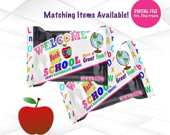 Back to School Krispie Treats Wrappers Instant Download | Welcome Back to School Krispie Treats Wrappers Printable | S1