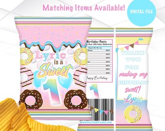 Donut Chip Bags Digital File | Sweet One Chip Bag Printable | Sweet 1 Favors | Donut Party Printable