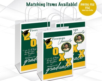 Graduation Gift Bag Template Green and Yellow Graduation Gift Bag Label Printable Graduation Favor Bags Digital File G8
