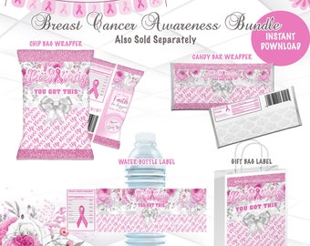 Breast Cancer Awareness Party Labels Bundle Instant Download Breast Cancer Awareness Month Favors Printable BC1