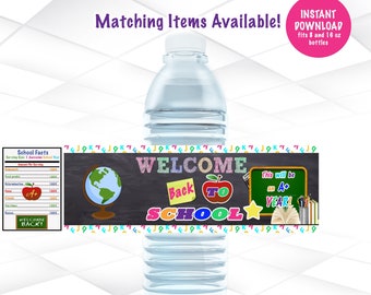Back to School Water Bottle Labels Instant Download | Welcome Back to School Water bottle Labels Printable File S1