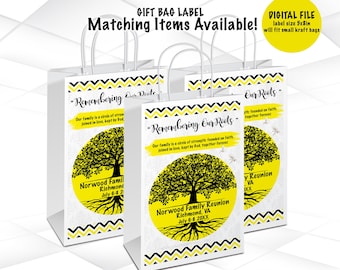 Family Reunion Gift Bag Label Template Yellow Family Reunion Favor Bag Printable  Family Tree Gift Bag Label Digital File FR1