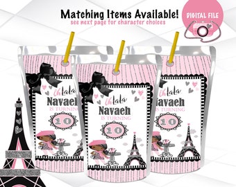 Paris Juice Pouch Label Printable | Paris Juice Label Digital File | Paris Theme Drink Label Template | Paris Favors Digital File | BD4