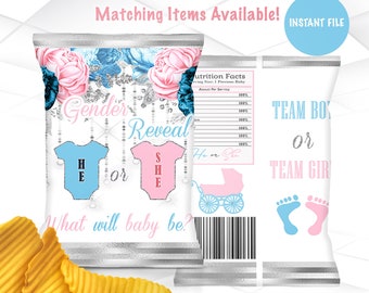 Gender Reveal Chip Bag Instant Download | He or She Chip Bag Printable | Team Boy or Team Girl Chip Bag Template | R1