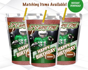 Football Juice Pouch Labels Instant Download Football labels Template Football Party Favors Printable F3