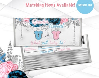 Gender Reveal Candy Bar Wrapper Instant File | Gender Reveal Chocolate Bar Wrapper Printable | He or She Wrapper File | R1