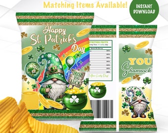 St Patrick's Day Chip Bag Instant Download St. Patty's Day Gnome Printable St Patrick's Day Favors Template St Patrick's Day Treat Bags SP5