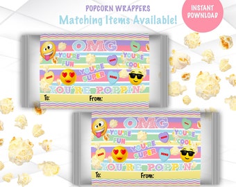 Valentine Popcorn Wrappers Instant Download | Valentine Pop Corn Wrapper Template | Pop Corn Valentine Printable V4