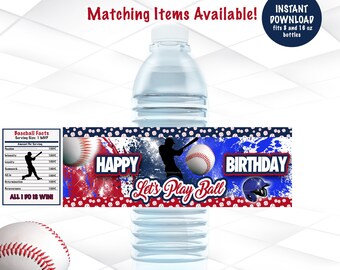 Baseball Water bottle Labels Instant Download Baseball labels Template Baseball Party Favors Printable BAB1