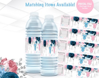 Gender reveal water bottle labels Instant Download | He or She theme Water bottle Labels Printable |Team Boy or Team Girl labels |  R1
