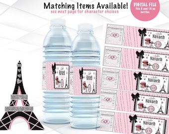 Paris Water Bottle Labels Digital File | Paris Theme Drink Labels Printable | Paris Party Favors Template | BD4