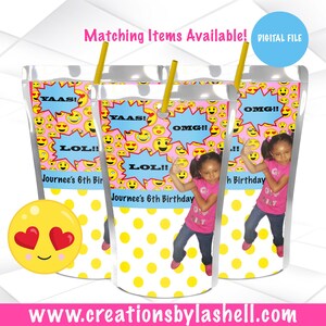 Emoji Juice Labels stampabile / Emoji Drink Label Digital File / Emoji Party Favors Template / B3
