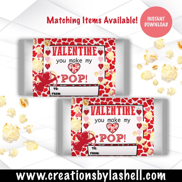 Valentine Popcorn Wrappers Instant Download | Valentine Pop Corn Wrapper Template | Valentine Pop Corn Printable