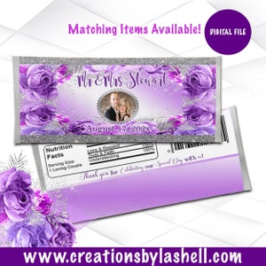 Wedding Candy Bar Wrappers Digital File | Bridal Chocolate Bar Wrappers Printable | Shades of Purple Wrappers | w1