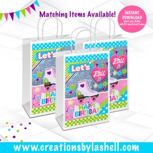 Roller Skating Gift Bag Label Instant Download Let's Roll Favor Bag Printable Roller Skate Birthday Gift Bag Label Digital File RS1