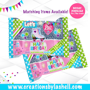 Roller Skating Krispie Treats Wrapper Instant Download Let&#39;s Roll Birthday Favors Template Roller Skating Party Printable RS1