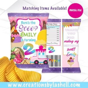 Here&#39;s the Scoop Chip Bags Digital File | Ice Cream Party Chip bags Printable | Ice Cream Party Favor | Ice Cream Party Printable