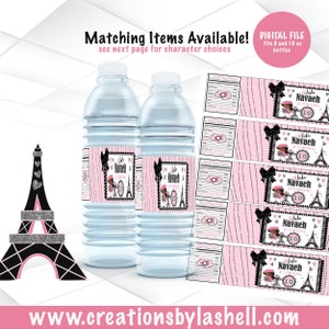 Paris Water Bottle Labels Digital File | Paris Theme Drink Labels Printable | Paris Party Favors Template | BD4