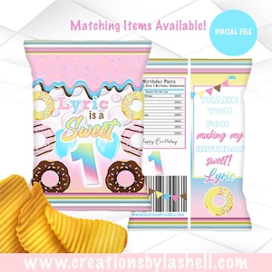 Donut Chip Bags Digital File | Sweet One Chip Bag Printable | Sweet 1 Favors | Donut Party Printable