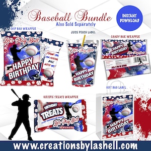 Baseball Party Etiketten Bundle Sofortiger Download Baseball Gastgeschenke Bundle Vorlagen Baseball Chip Beutel Paket Druckbare BAB1