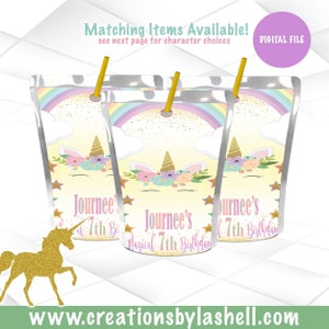 Unicorn Juice Pouch Labels Digital File | Unicorn Theme Drink Labels Printable | Unicorn Juice Labels | B4