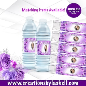 Hochzeit Wasserflasche Etiketten Digitale Datei | Lila Wasserflaschen Etiketten Schablone | LilaFarben Personalisierte Hochzeitsetiketten Druckbare | w1
