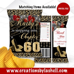 Stepping into Chip Bag Printable Red, Black and Gold Birthday Chip Bags Digital File SI1