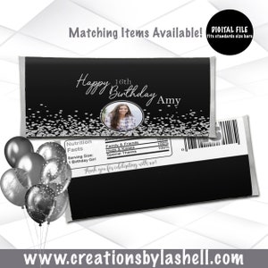 Birthday Candy Bar Wrapper Template | Chocolate Candy bar Wrappers Printable| Black and Silver Candy bar Wrappers |  BD2