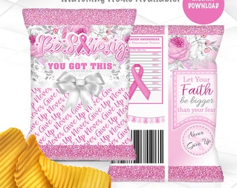 Breast Cancer Awareness Chip Bag Instant Download Breast Cancer Awareness Month Favors Printable BC1
