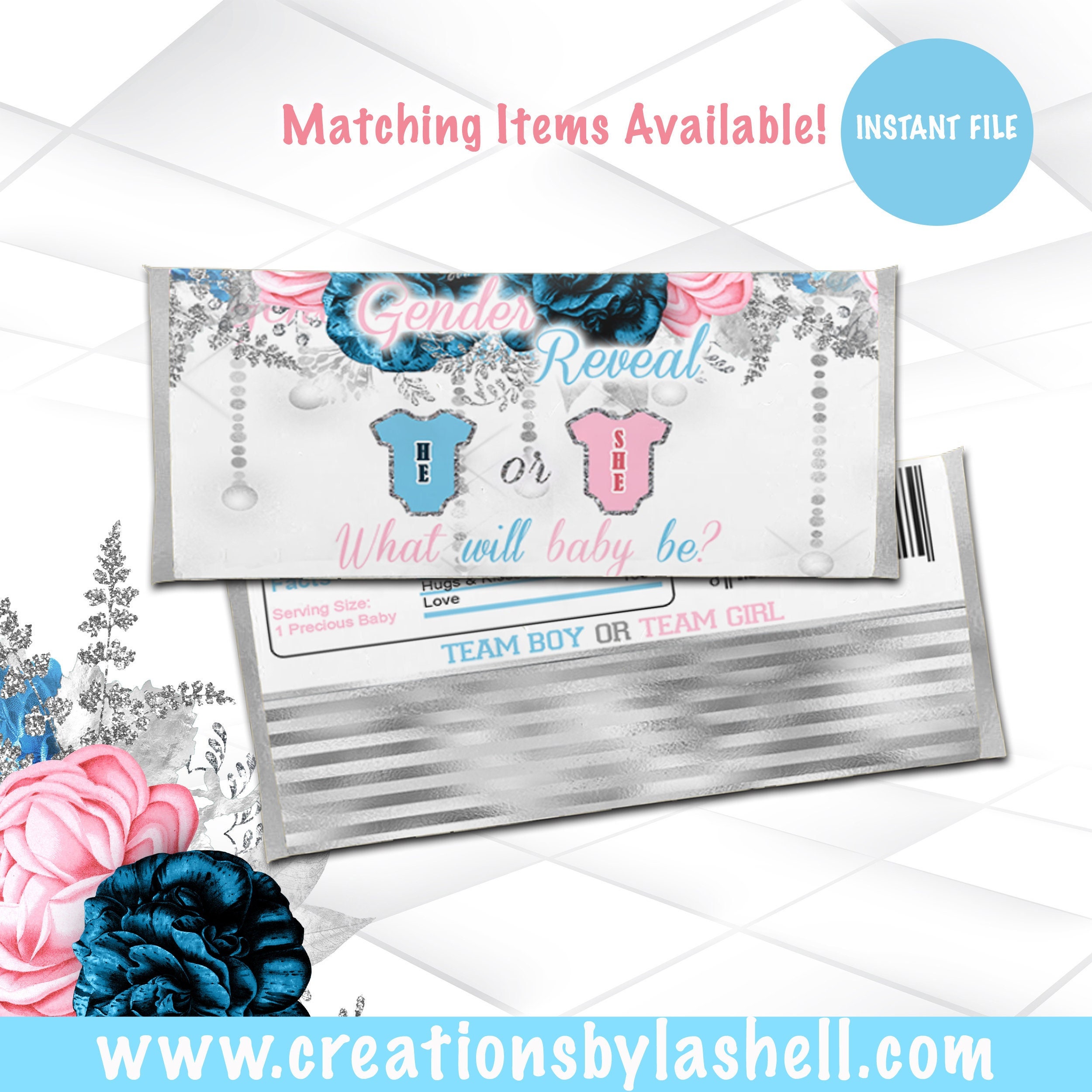 Gender Reveal Candy Bar Wrapper Instant File Gender Reveal Chocolate ...