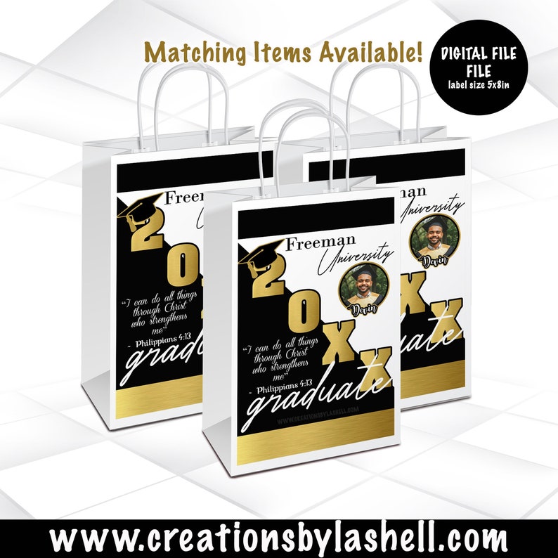 Graduation Gift Bag Template Black and Gold Graduation Gift Bag Label ...
